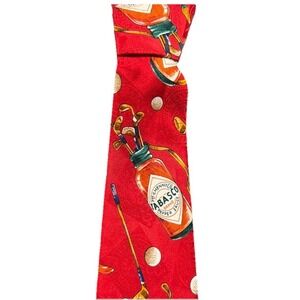 Tabasco Imported Silk Neck Tie -TIES DESIGNER Red Golf Hot Pepper Graphic Men's